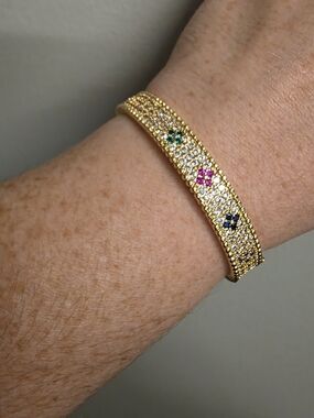 Adina Eden Gold-Tone Pavé Multi-Color Flower Bracelet